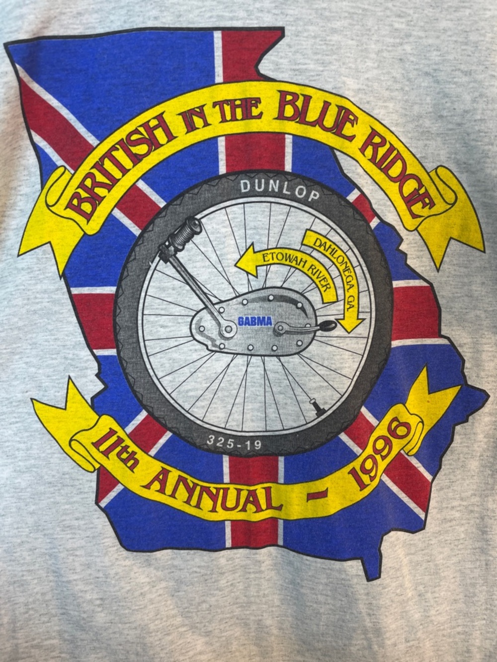 1996 British Rally motorcycle Fruit of the Loom Light Gray Short Sleeve Logo Tee